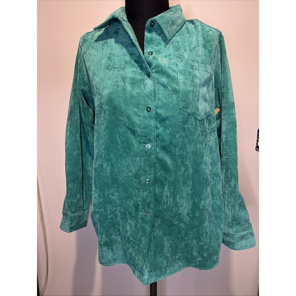 American Sweetheart Teal Green Corduroy Button‎ Down Shirt Shacket B5D Size M